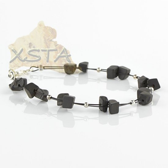 Raw black amber bracelet with wire